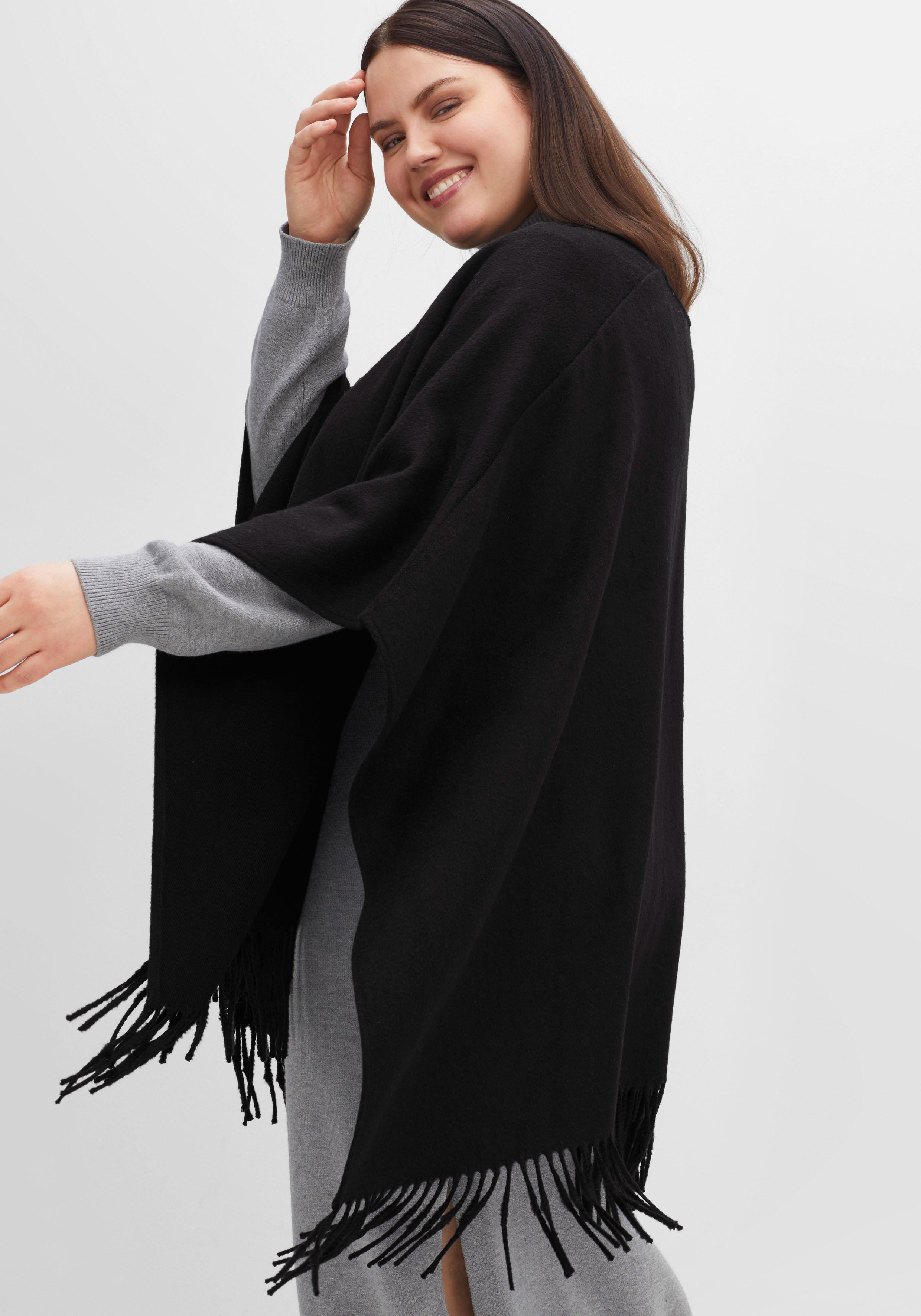 Poncho mit Fransen und Knebelverschluss