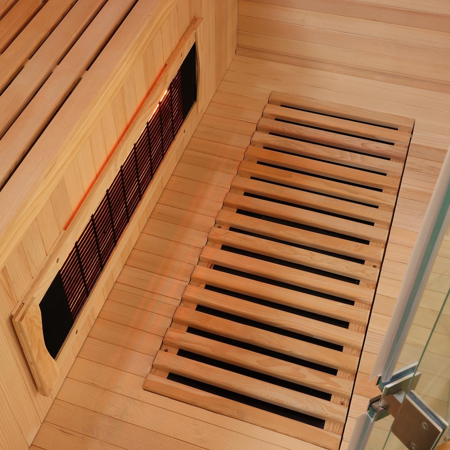 SANOTECHNIK Infrarotkabine Deluxe – Infrarotsauna für 3–4 Personen 150×150×200cm | 8 Vollspektrum-Strahler + 1 Carbon-Platte (2580W), LED-Farblicht, Bluetooth-MP3 – Art.Nr.: J21150