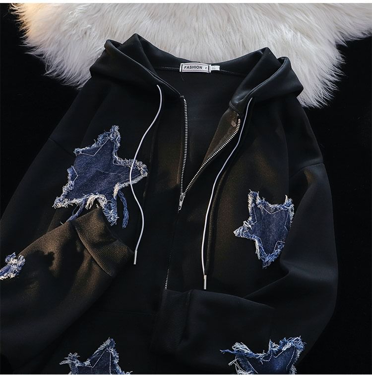 Whyessa - Hoodie met rits en sterrenapplicatie