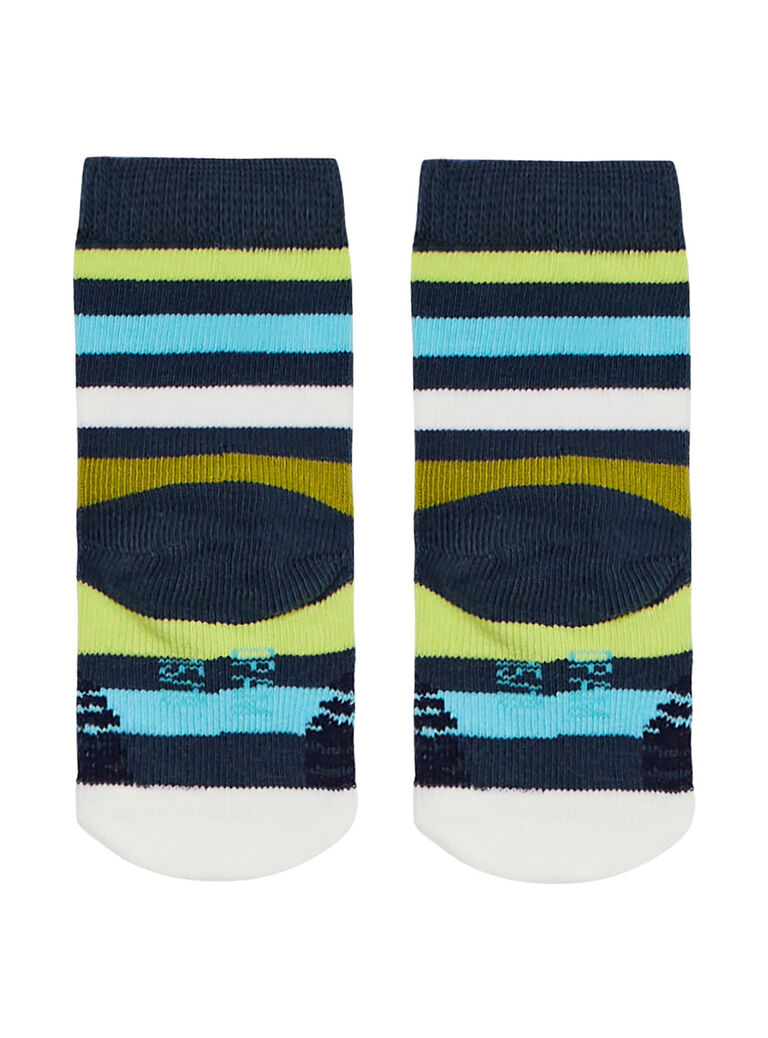 Chaussette bébé garçon rayée blanche et verte