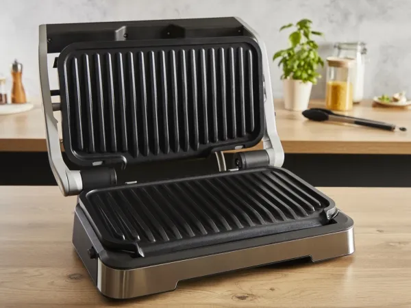 Tefal OptiGrill 2in1 GC773D, Rustfrit stål, Metal, Rektangulær, Knapper, Dreje, Stegeplade, 600 cm²