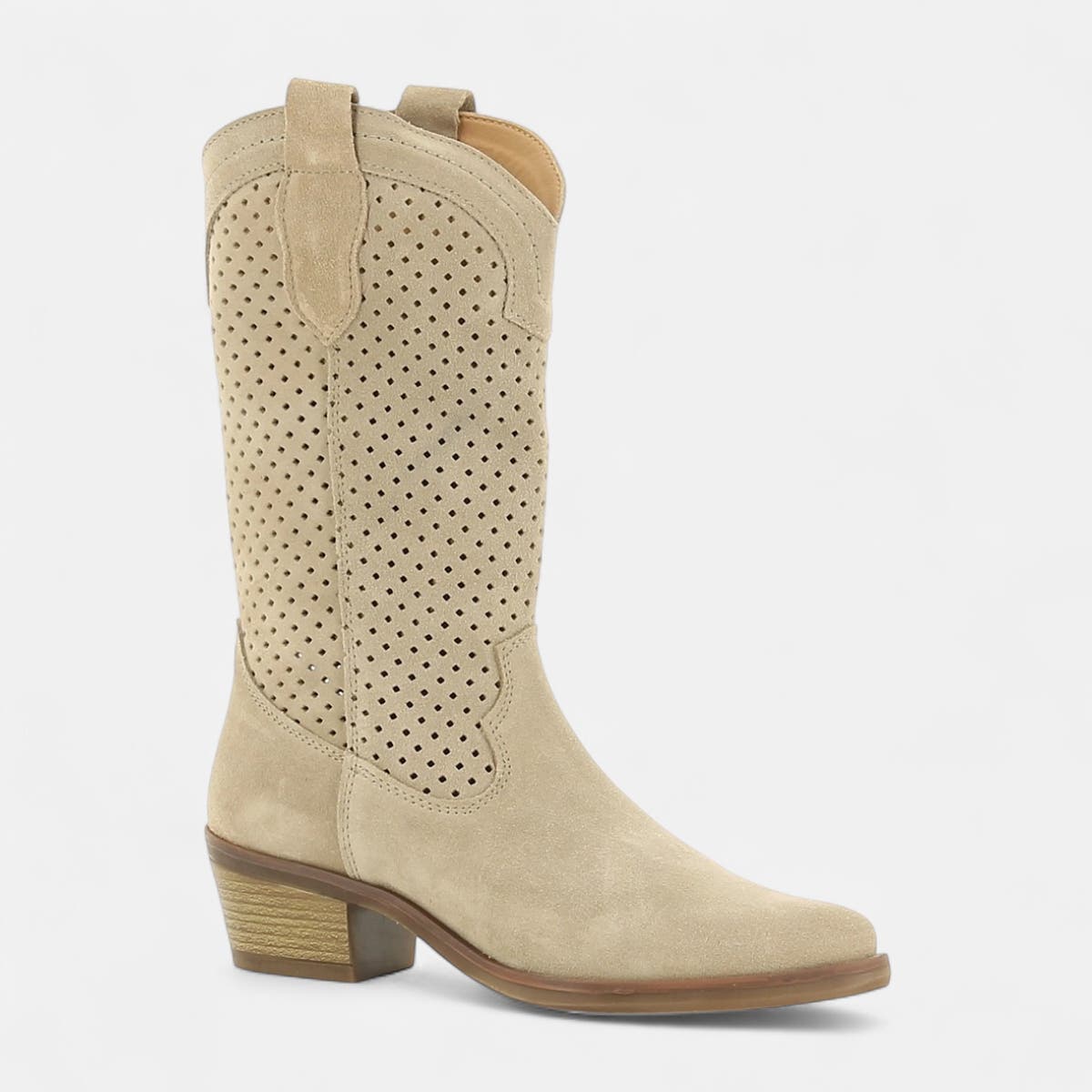 Bottes à talon Femme en cuir taupe