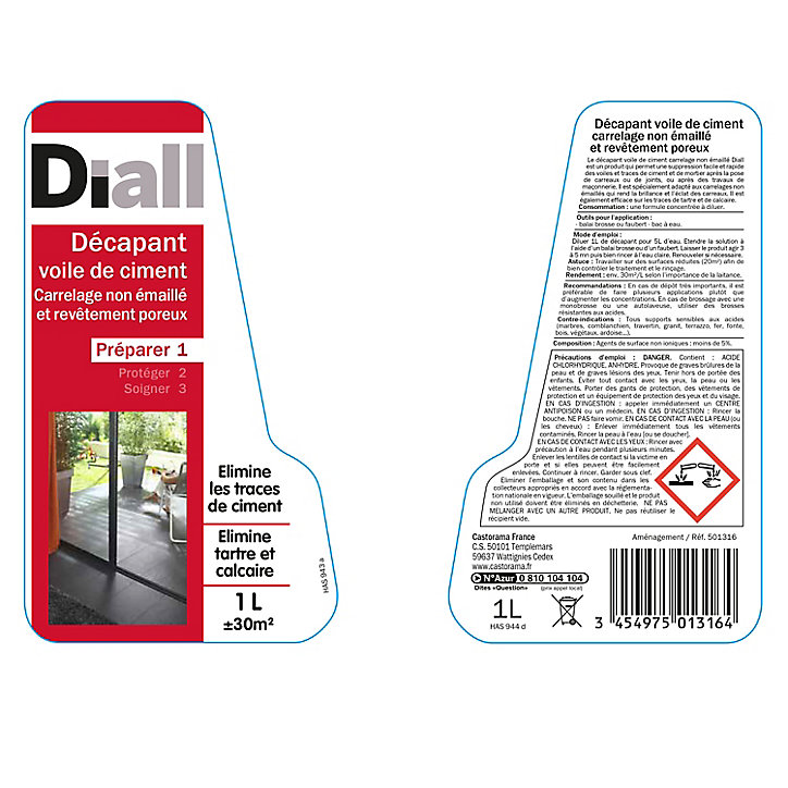 Décapant voile de ciment Diall pour carrelage non émaillé 1L