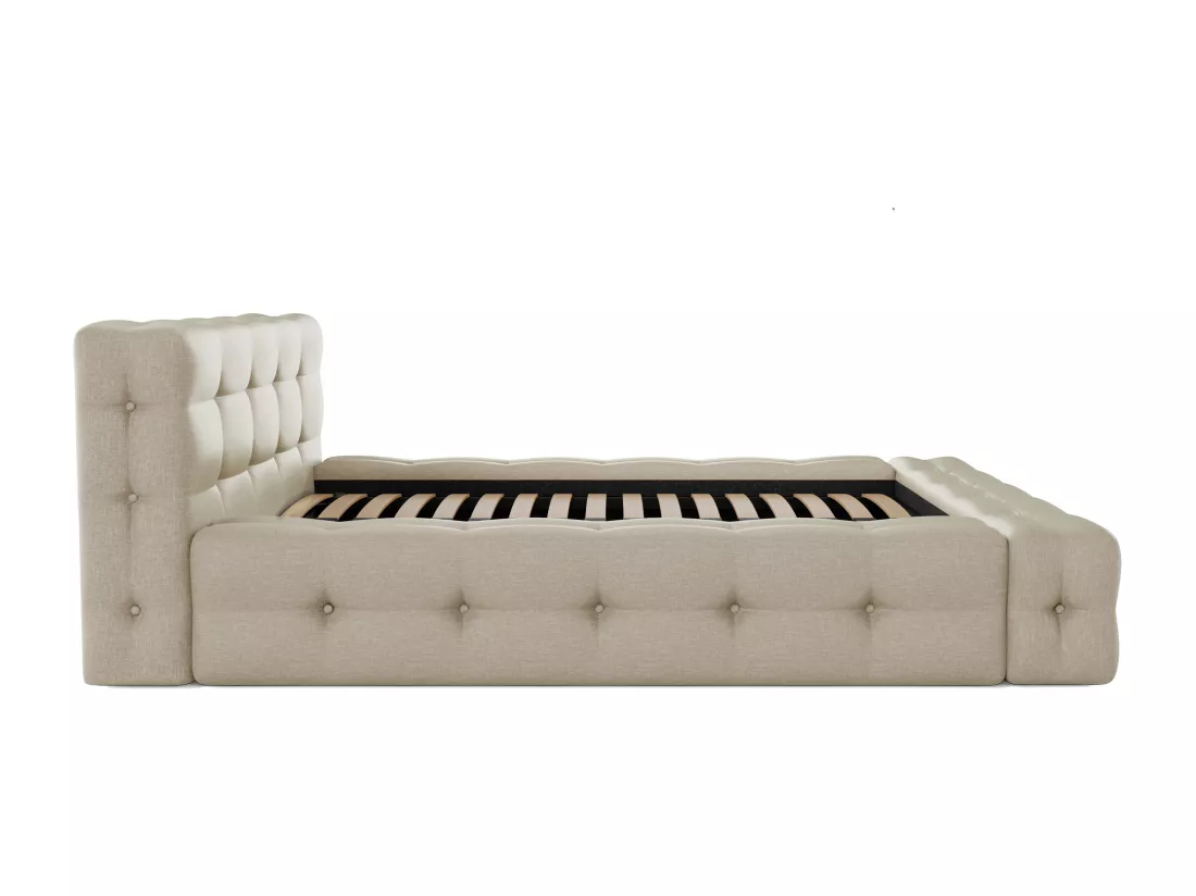 Lit capitonné 180 x 200 cm - Tissu chiné - Beige - LERUCO de Pascal Morabito