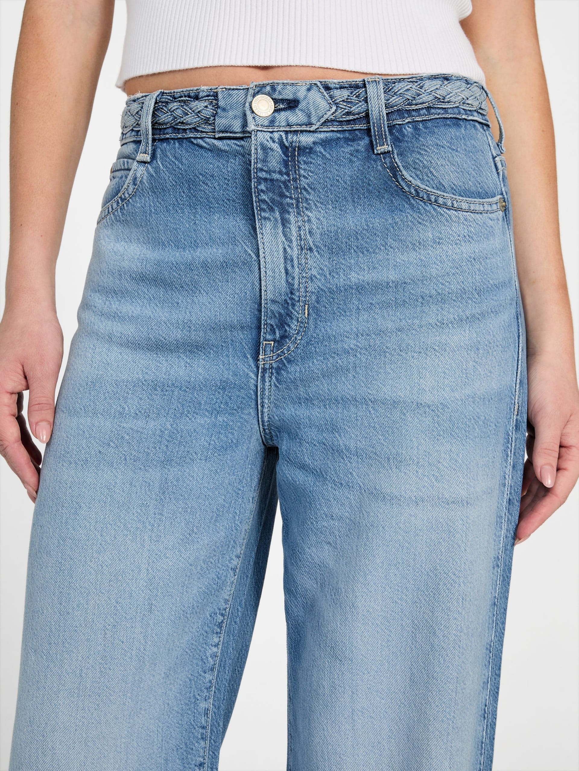 Calça jeans Eco Featherweight Trançada de Pernas Largas