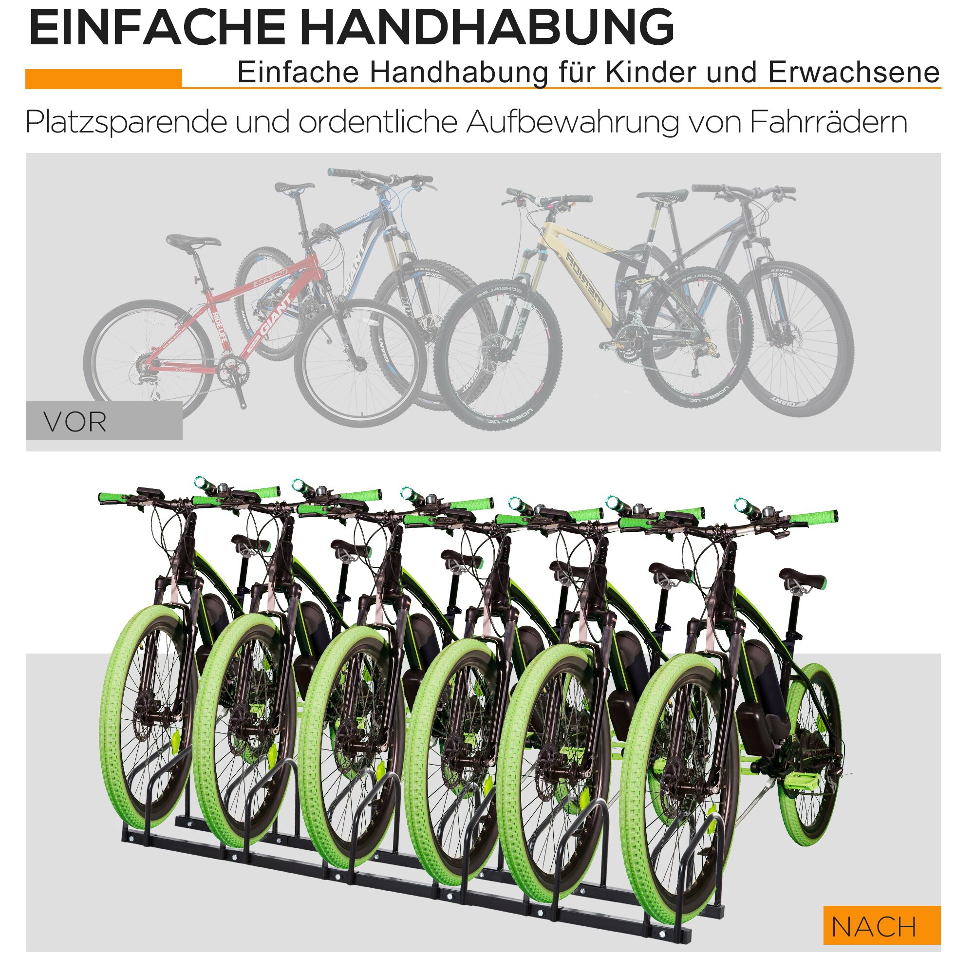 HOMCOM Fahrradhalter mit 6 Halterungen schwarz 179L x 33B x 27H cm