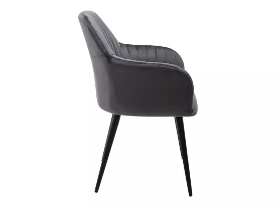 Lot de 6 chaises avec accoudoirs en velours et métal noir - Gris - ELEANA