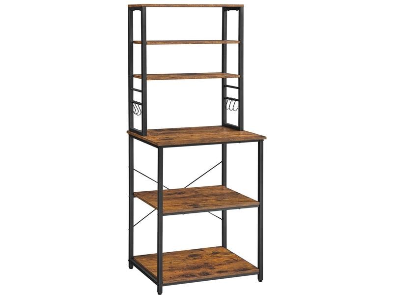VASAGLE Küchenregal mit 6 Haken 167 x 60 cm, Braun/Schwarz Standregal