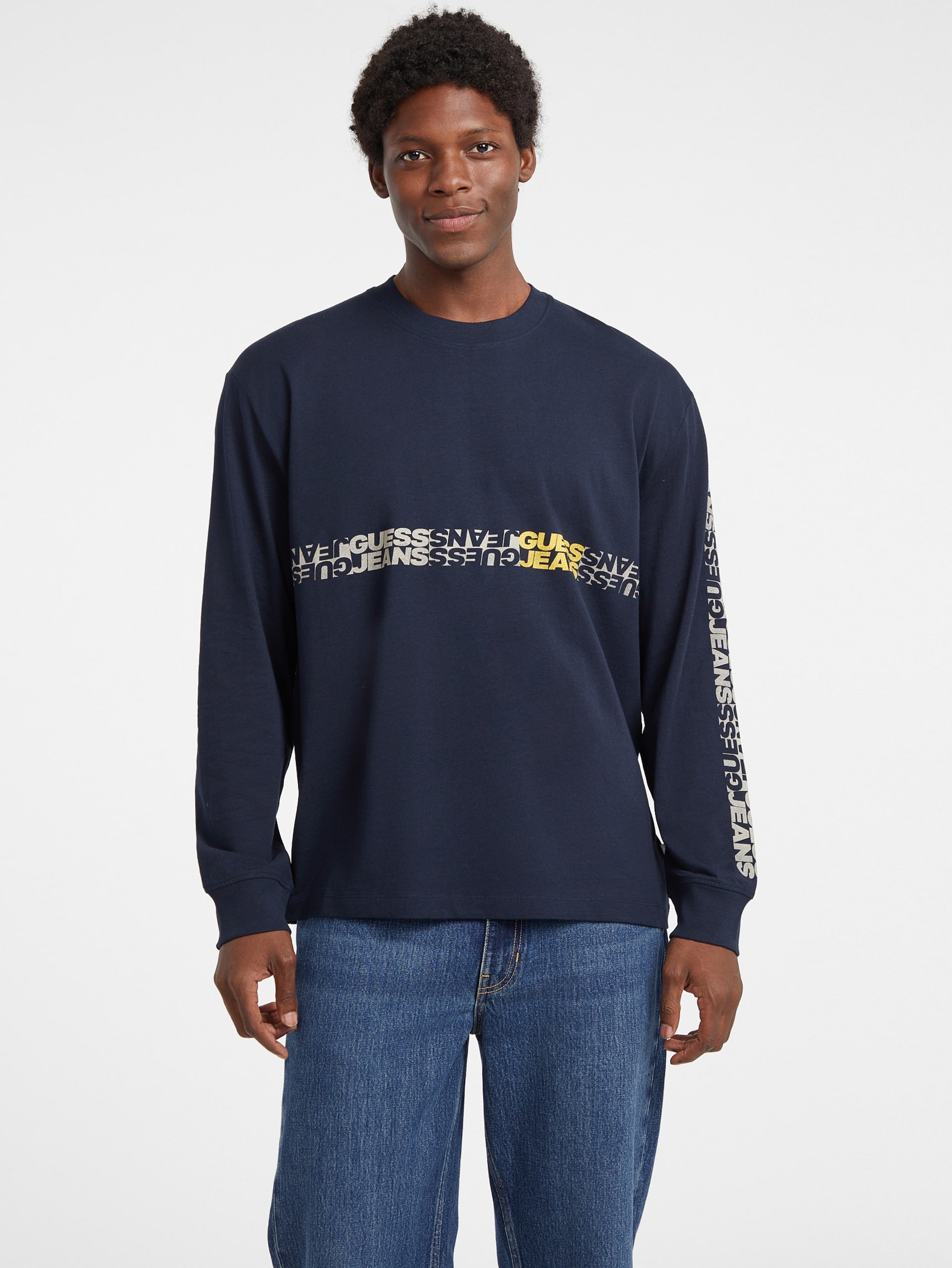 Camiseta de manga comprida com gola redonda e logo