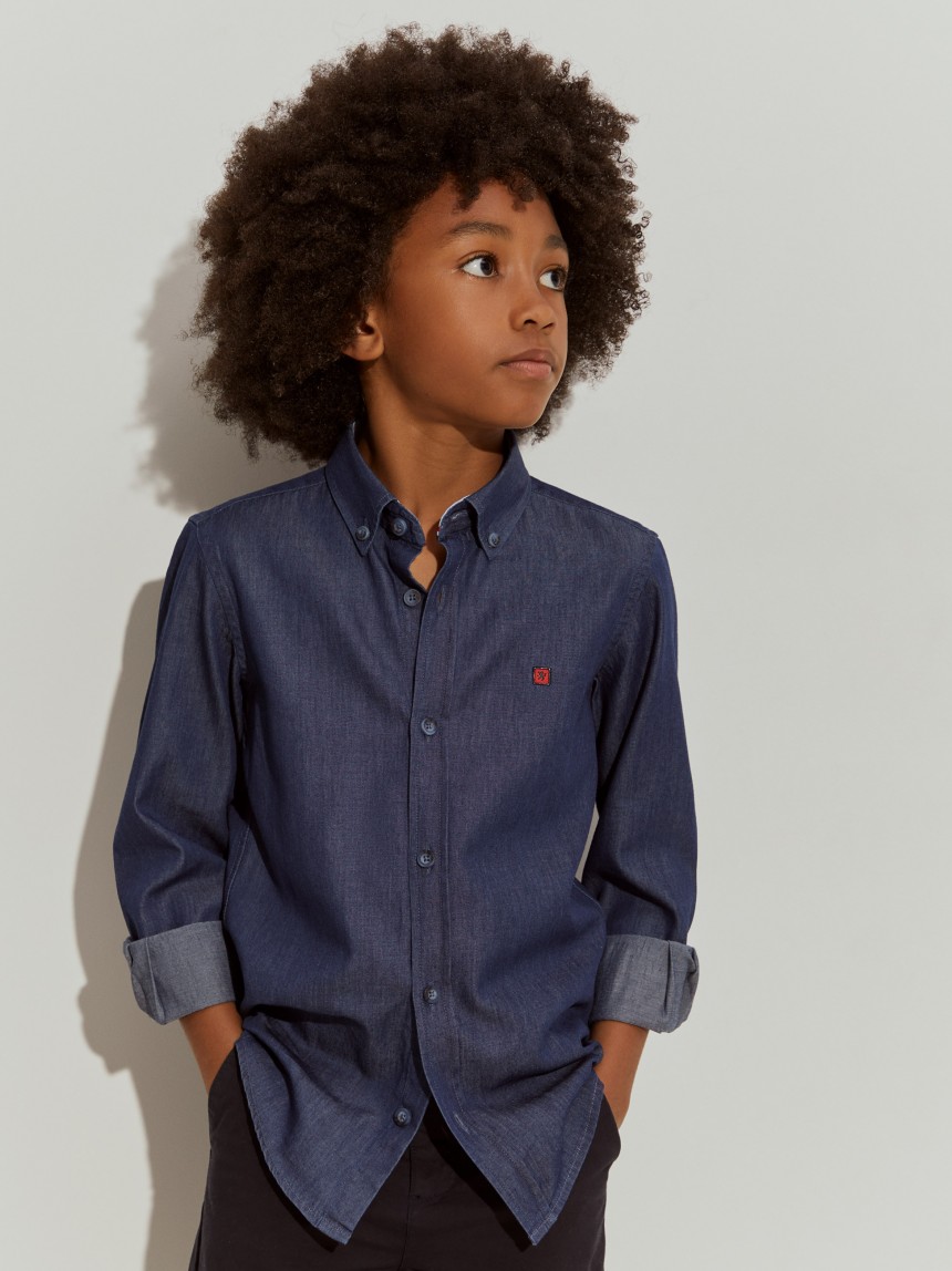 Camisa denim de algodão