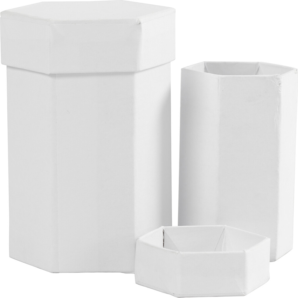 Sekskantede Æsker - H 7+9 CM - Str. 4,5+6 CM - Hvid - 2 Stk