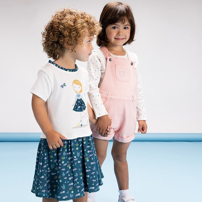 Robe manches courtes 2 en 1 en jersey imprimé fillette pour bébé fille - Ecru