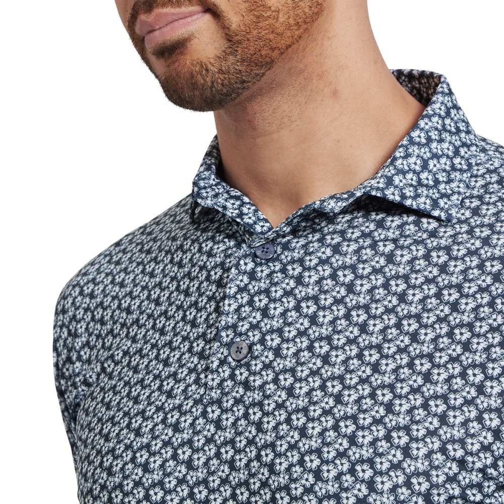Floral Sketch Print Pique Herre Hvit/Navy