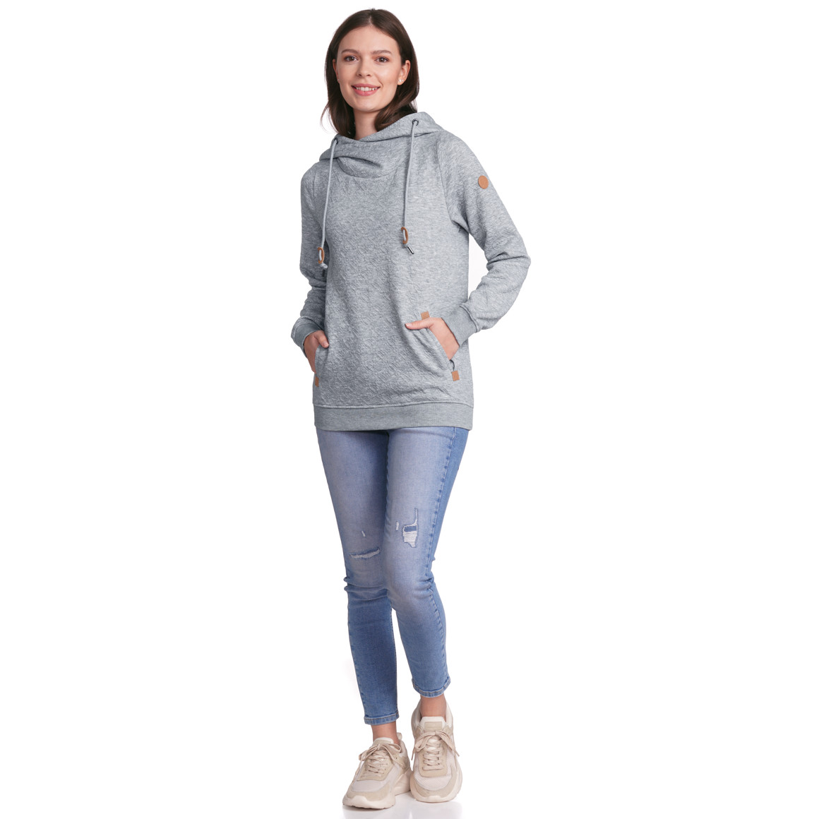 Gina Damen Hoodie mit Strukturmuster hellgrau