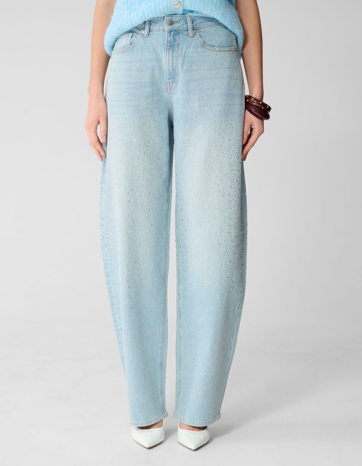 Strass Waterfall Barrel Fit Jeans Bleached
