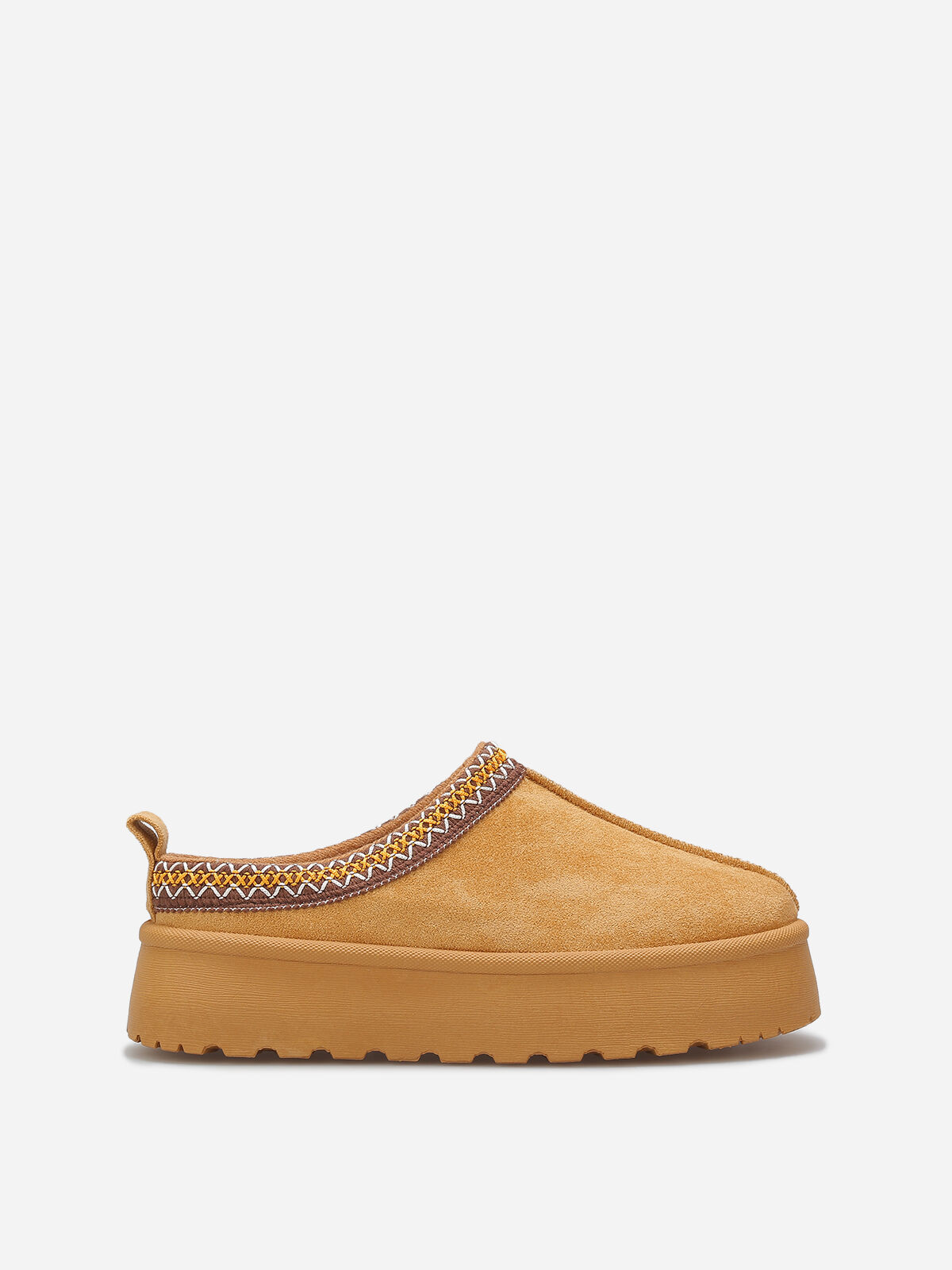 Mules en suédine avec broderies- Camel