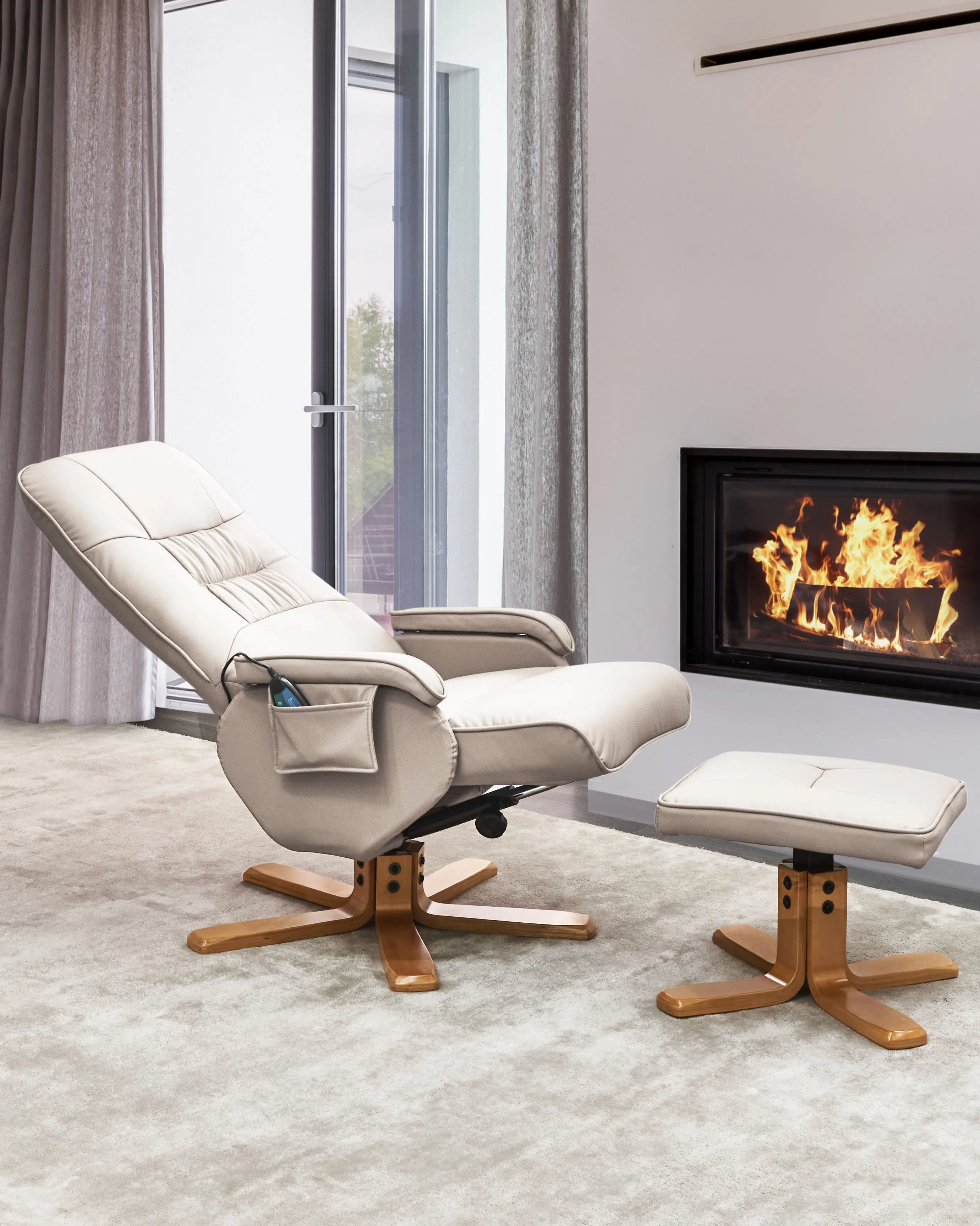 Massagestoel RELAXPRO met voetenbank Kunstleer Lichtbeige