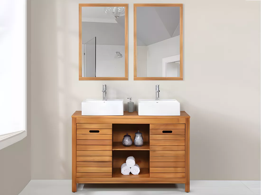 Miroir rectangle avec contour en bois d'acacia - 90 x 60 cm - SEPANG