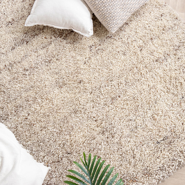 Hoogpolig Wollen vloerkleed - Royal Creme / Taupe Gemeleerd