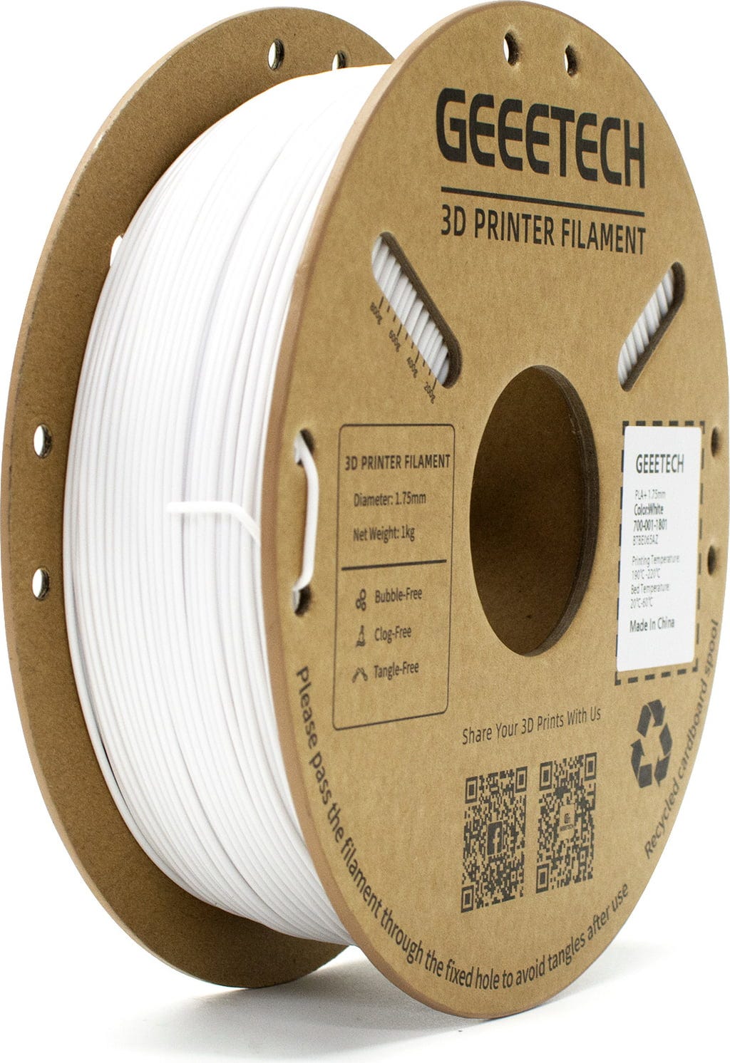 GEEETECH  PLA+ White, 1,75 mm / 1000 g    Qualität, die du spürst in Weiß
