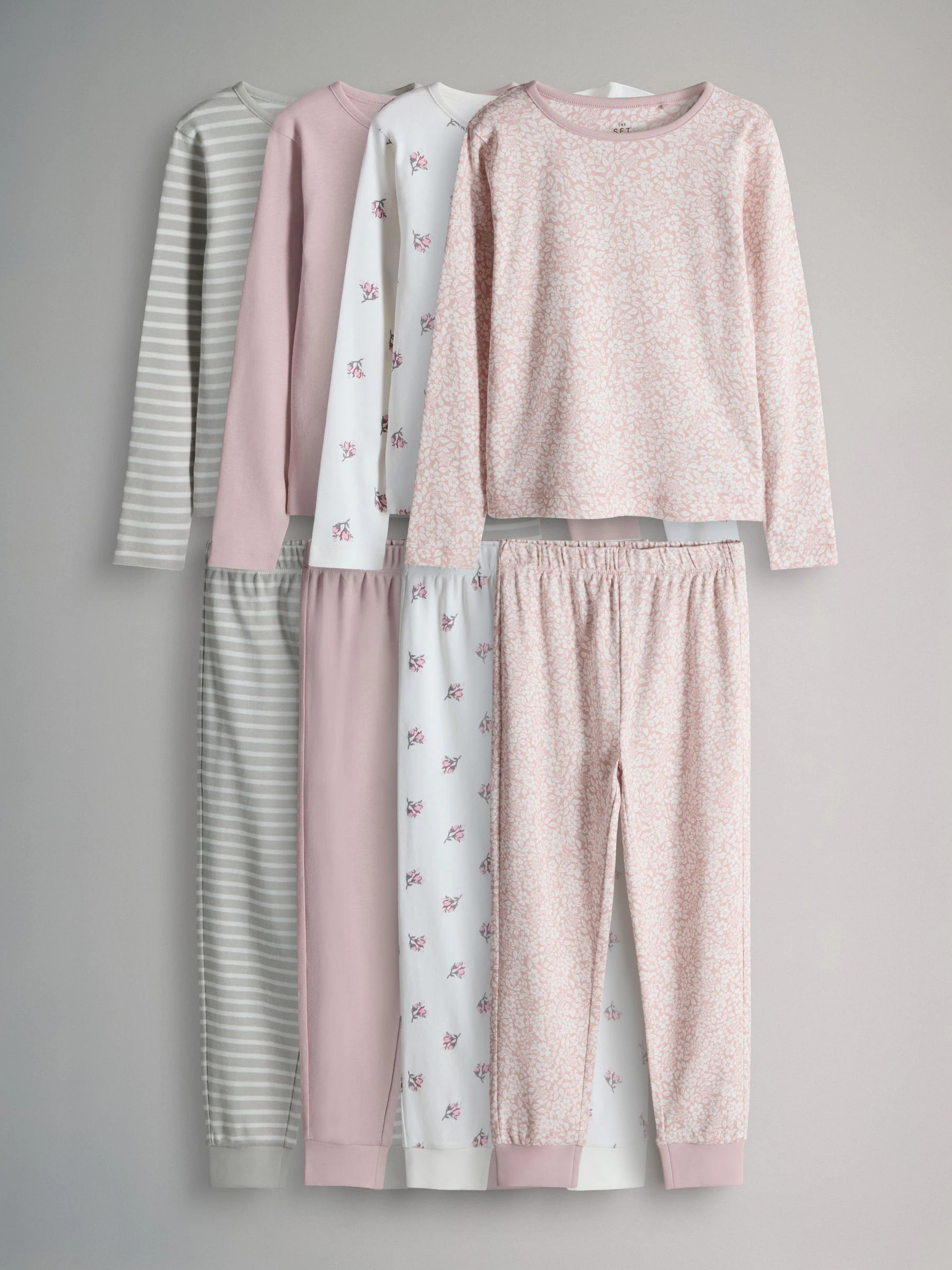 Roze/wit - The Set verpakking van 4 behaaglijke katoenen jersey pyjama's