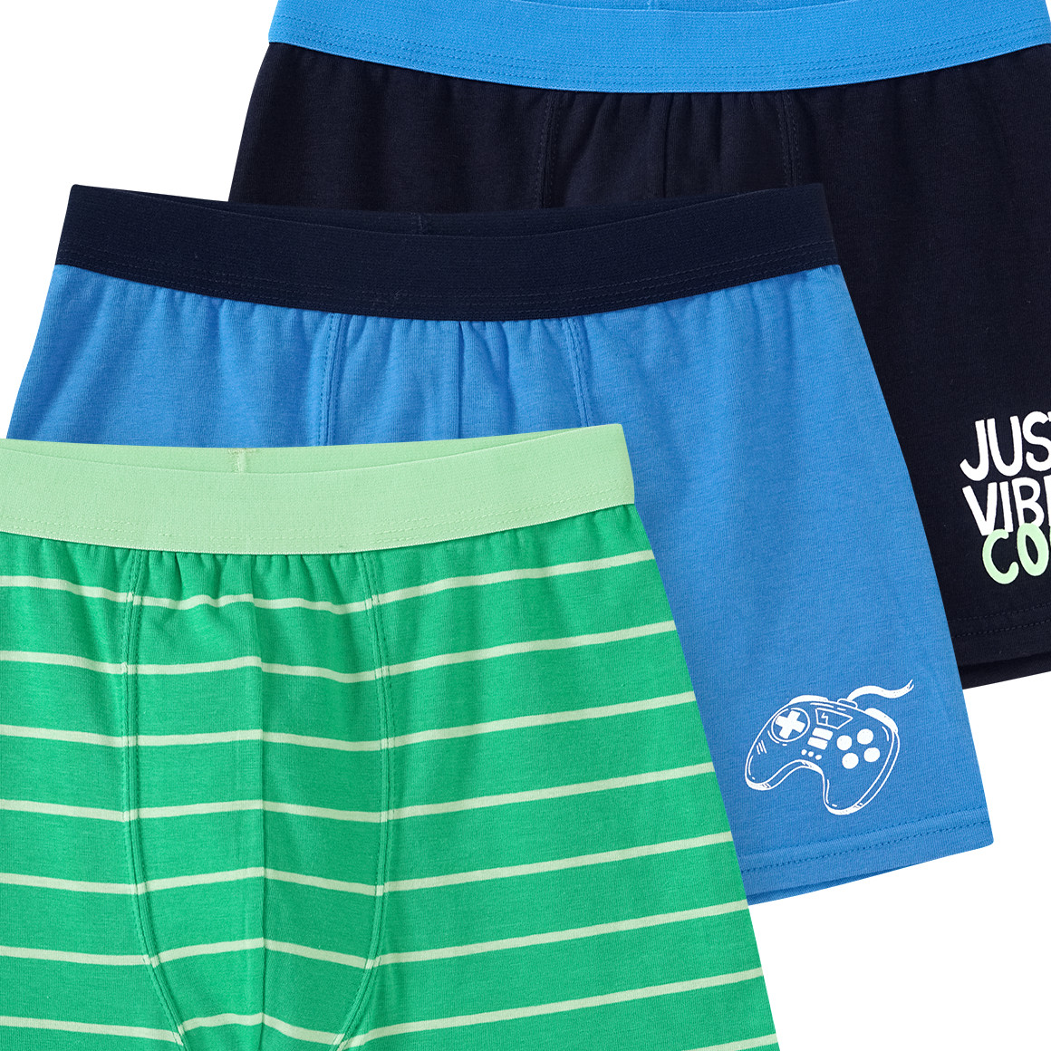 Famy 3 Jungen Boxer in verschiedenen Dessins dunkelblau / blau / grün
