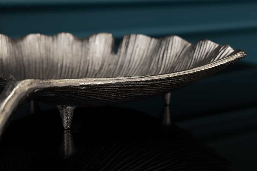 Dekorative Schale GINKGO 45cm silber handmade Metall