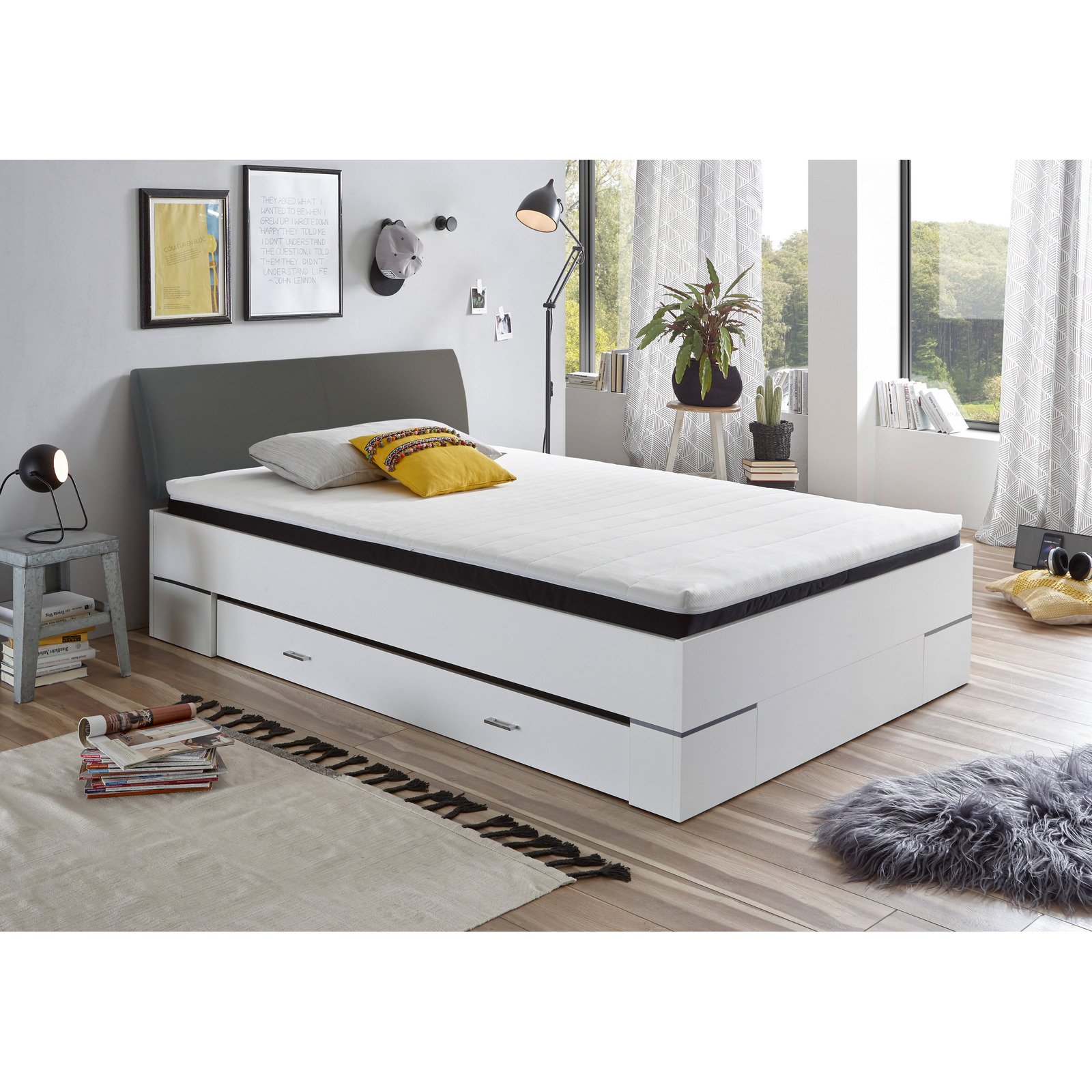 Futonbett Lena Dekor weiss 140 x 200 cm
