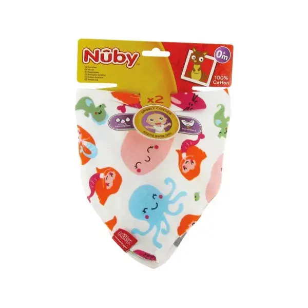 Babadores Nuby de algodão com estampas de sereias e animais do oceano, pacote com 2 unidades +0m