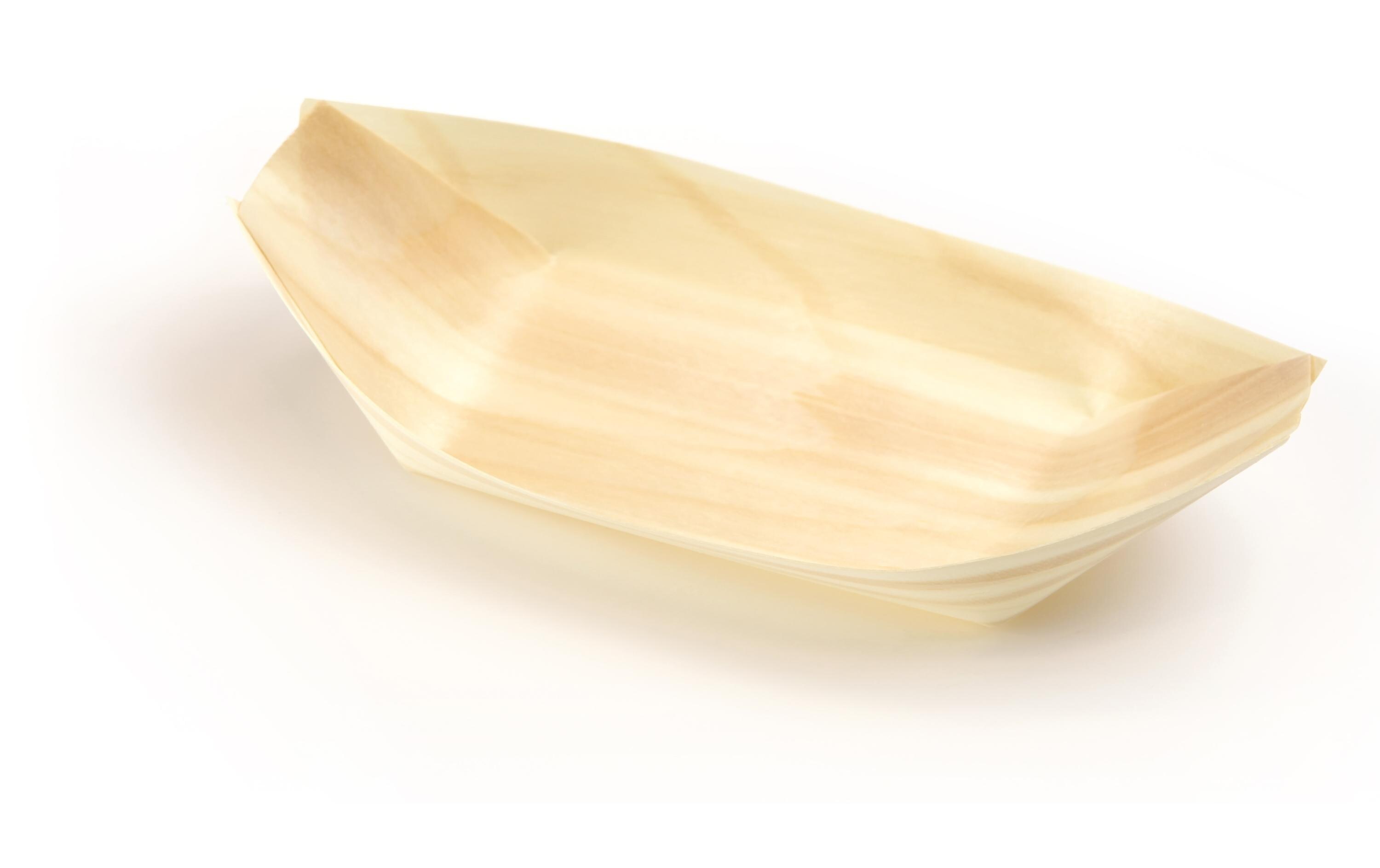Fingerfood-Schale Holzboot 11 x 21.5 cm, 50 StückEinwegboot aus FSC Holz
