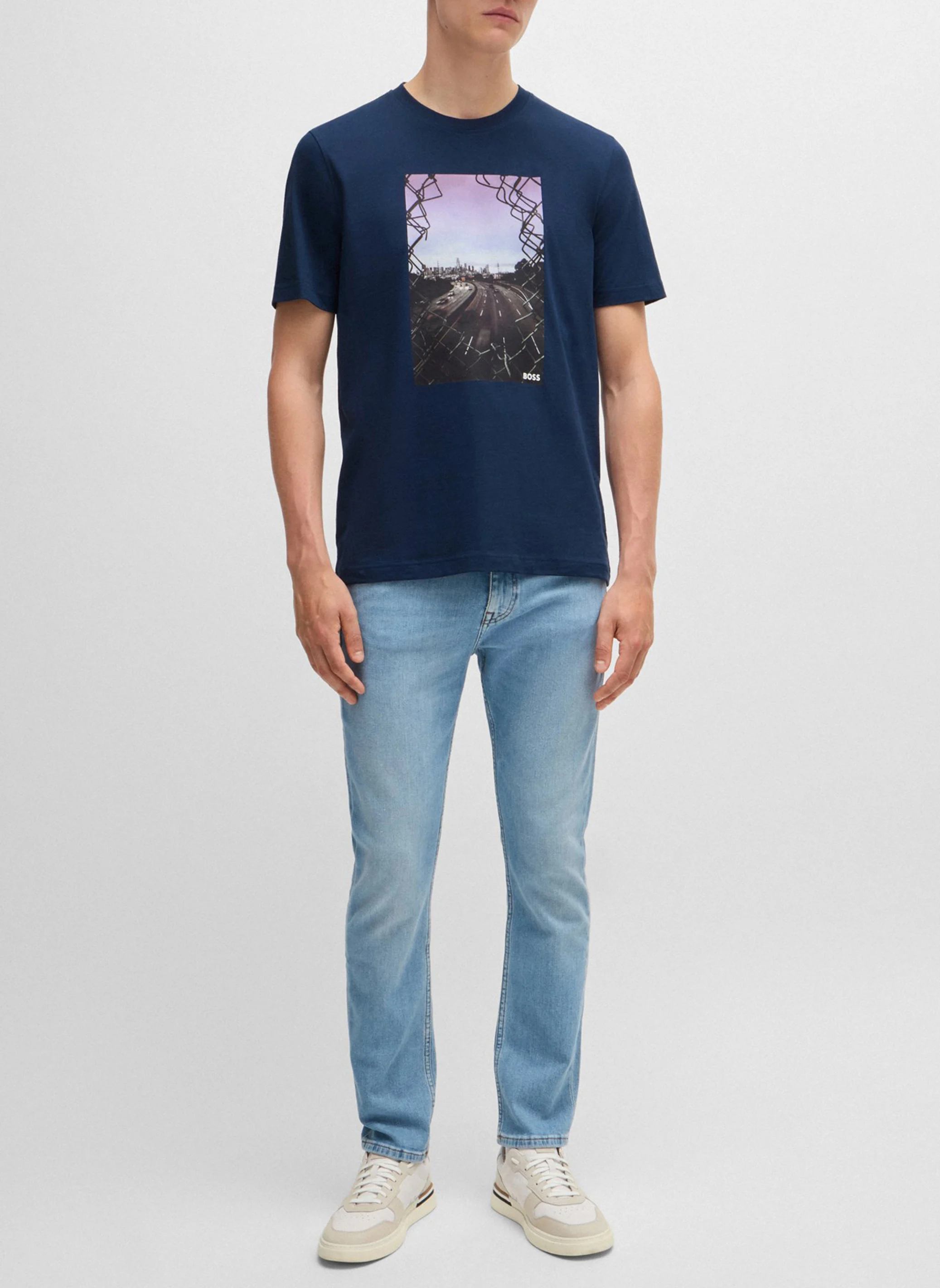 Tee-shirt col rond en coton | Bleu