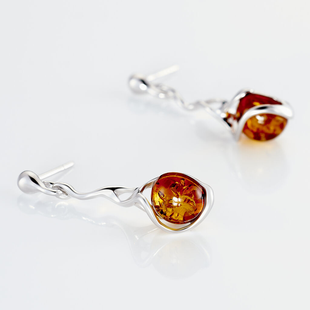 Boucles D'oreilles Pendantes Argent Blanc Ferima Ambre