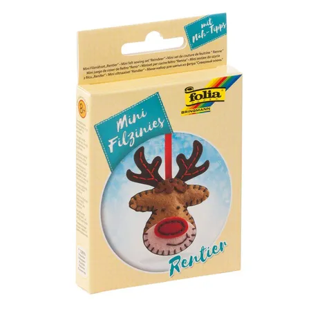 Folia Filz Nähset für Kinder-Mini Filzinie, Anhänger Rentier, 9 teilig