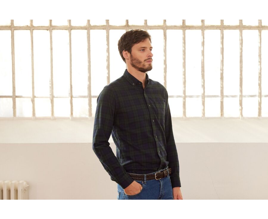 Chemise flanelle Navy et Vert Foncé - Poche poitrine - ANDRICK