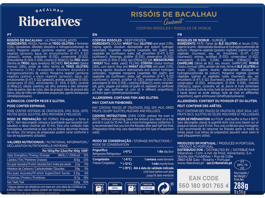 RISSOIS DE BACALHAU RIBERALVES P/ FORNO 288G