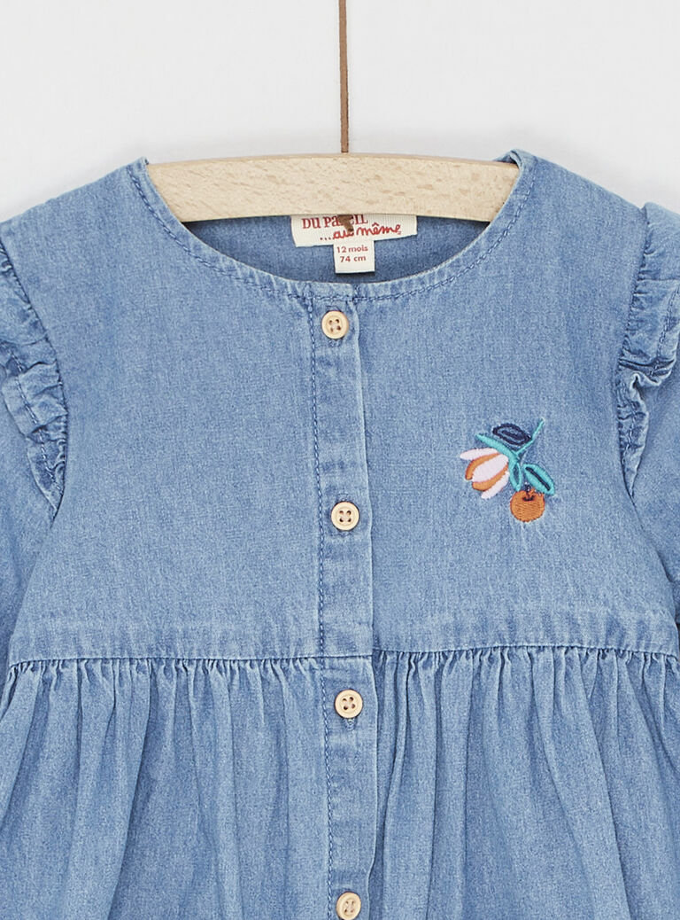 Robe manches longues denim moyen pour bébé fille