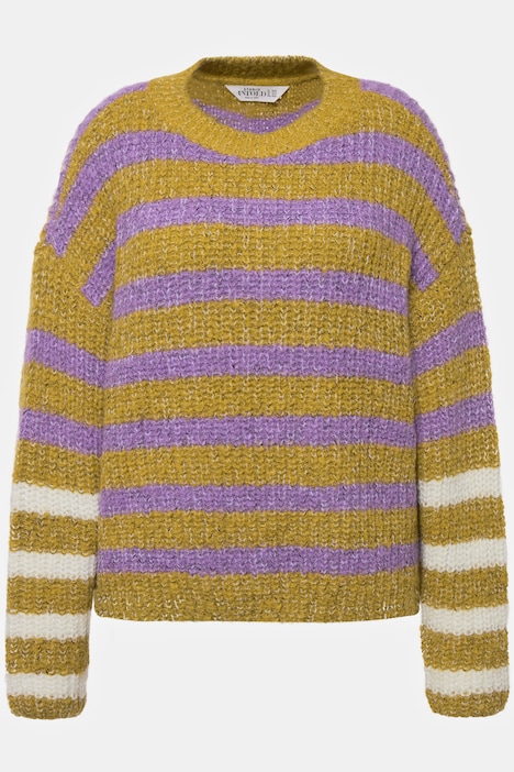 Pullover, oversized, Grobstrick, Streifenmix, Rundhals, Langarm