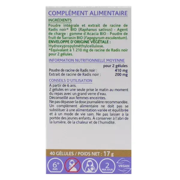 Arkopharma Arkogélules Rabanete Preto Orgânico 40 cápsulas