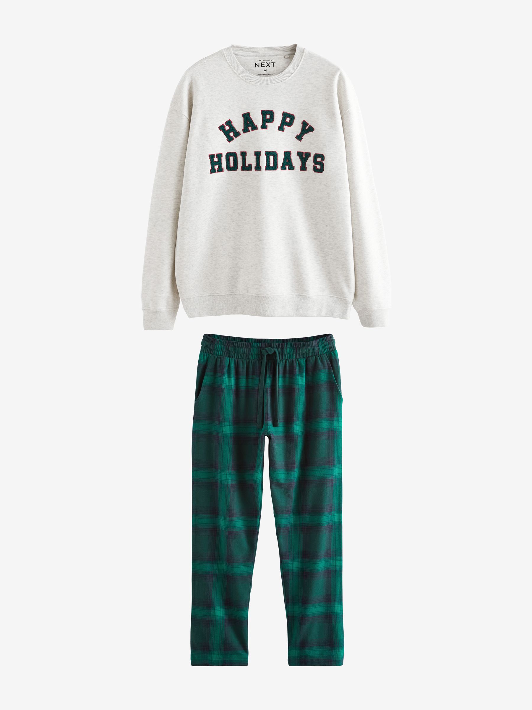 Grijs/groen - Matching Family kerstpyjama voor heren met de tekst 