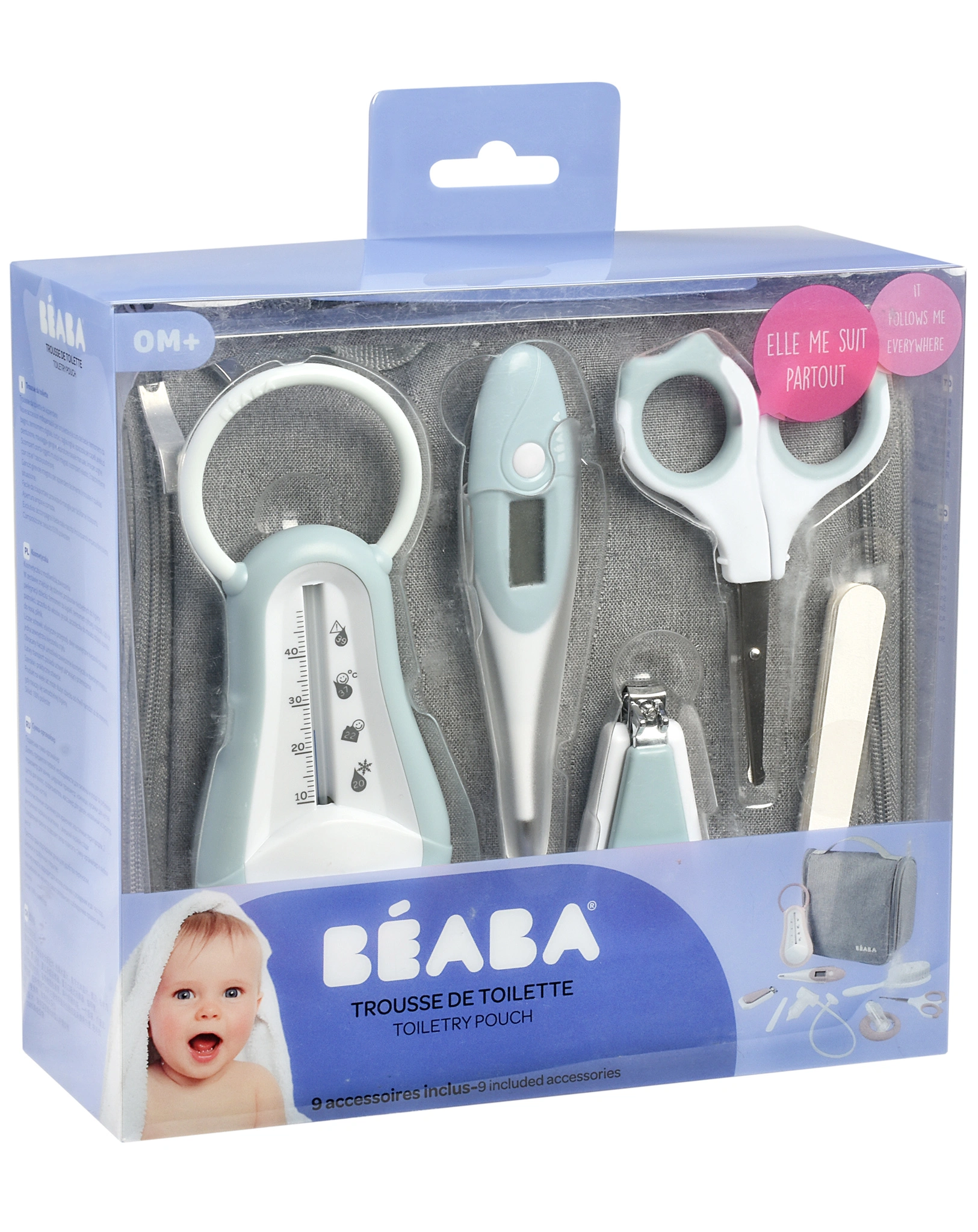 Kulturbeutel BABY CARE zum Aufhängen 9-teilig in green blue