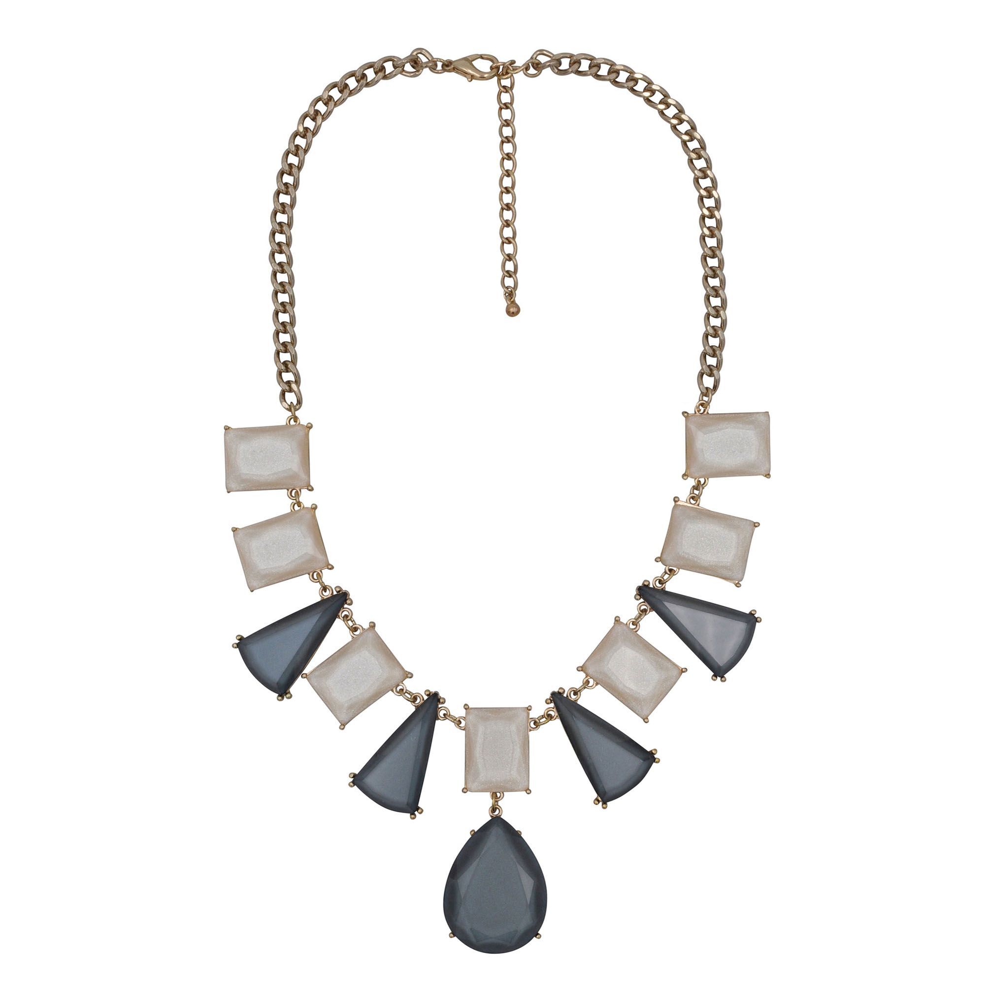 Steuer Modeschmuck Collierkette Metall Collier goldf. mit Perlmutt-Optik Zierde grau/champagner
