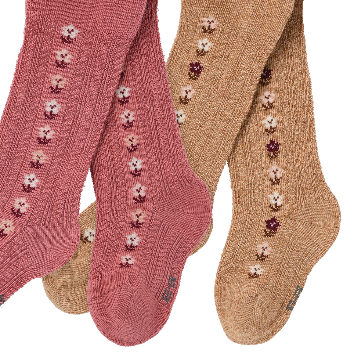 Topomini 2 Newborn Strumpfhosen mit Blümchen rosa / hellbraun