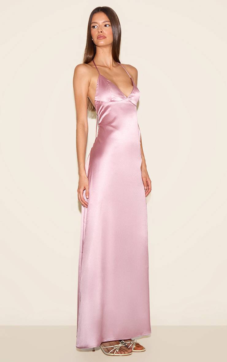 Rose Robe Longue Nuisette Dos Nu En Satin