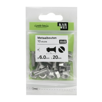 KARWEI metaalbout RVS 6x20 mm 10 stuks