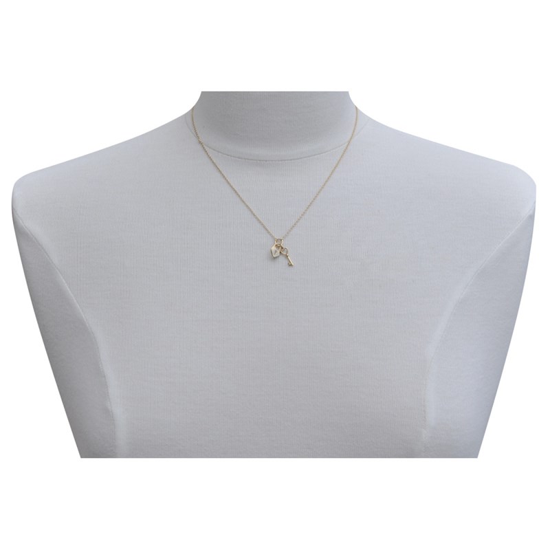 Collier Plaqué Or Breloques Cadenas Coeur et Clé