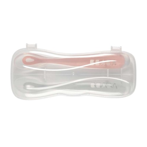 Lot de 2 cuillères 1er âge silicone avec boîte de transport Rose - BEABA