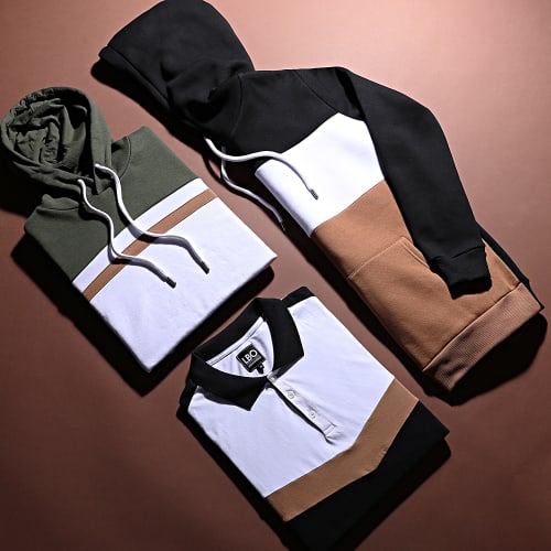 Sweat Capuche Slim Fit Tricolore 1436 Vert Kaki Blanc
