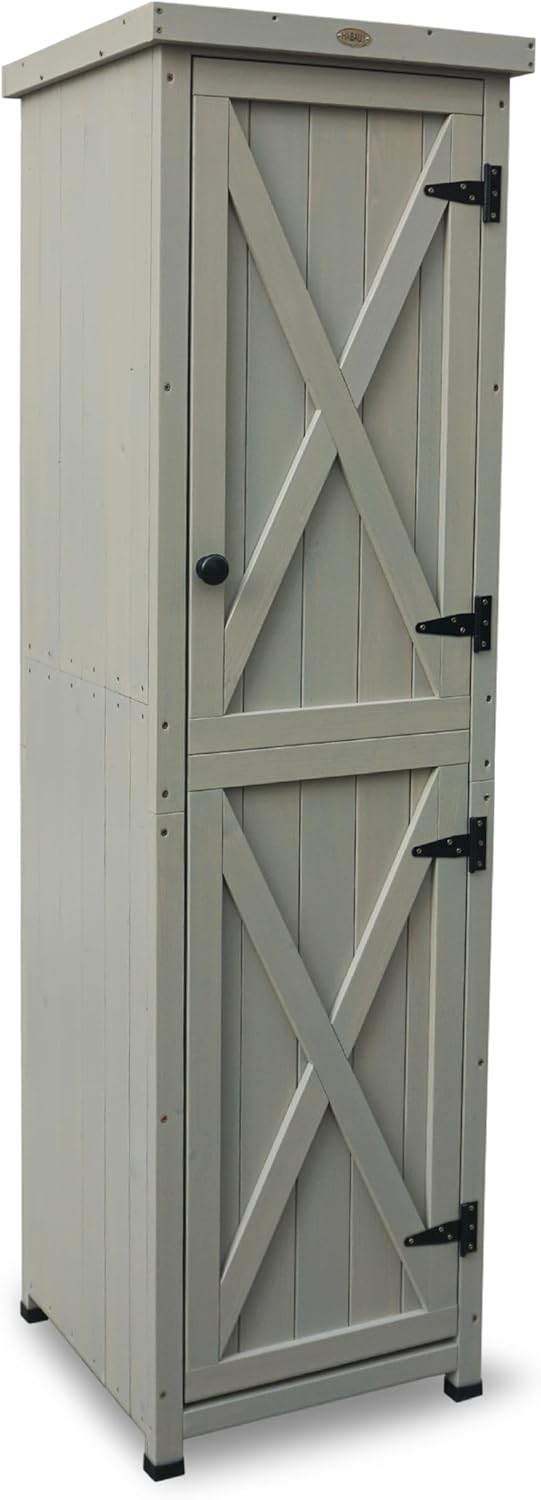 HABAU Gartenschrank, wetterfest in Grau lasiert, aus zertifiziertem Massivholz, ideal für Garten, Balkon und Terrasse (Ben)