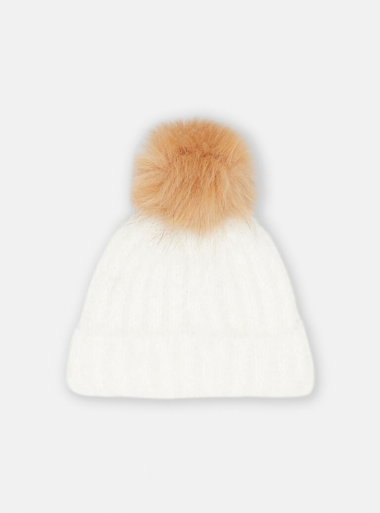 Bonnet écru en maille côtelé