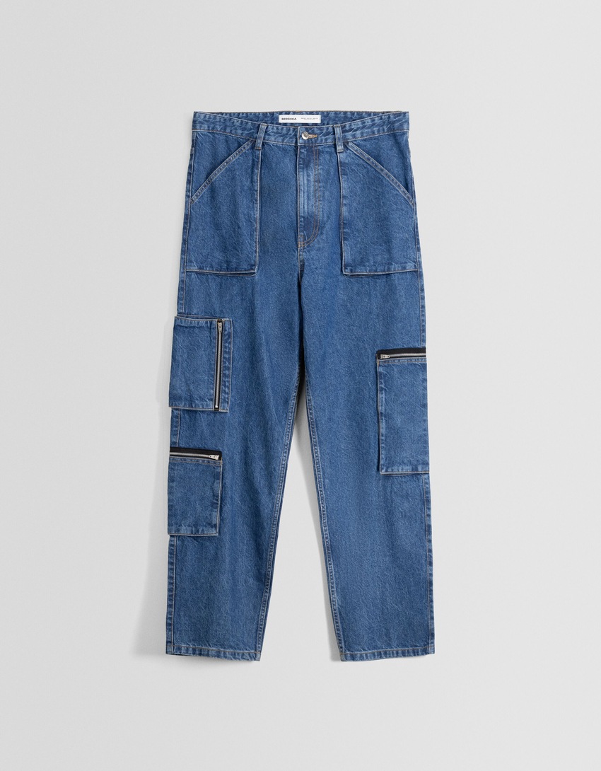 Calça cargo folgada com zíper
